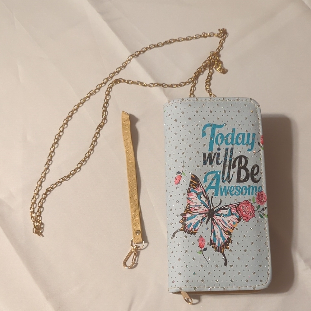 Blue Wallet with Butterfly and Quote